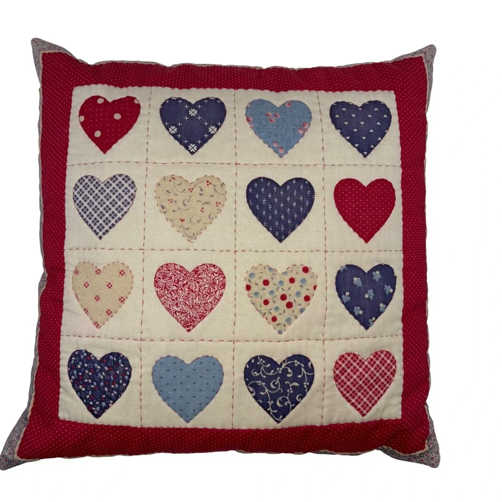 Vtg Quilted Heart Pillow Cottagecore Calico Floral Country Patchwork Cushion 15